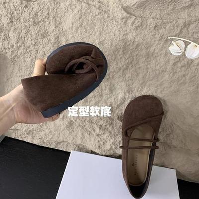 Round Head Dark Brown Retro Soft-soled Shoes All-inclusive Women's Autumn and Winter Wear Mori Flat-soled Single Shoes Ballet Grandma Shoes