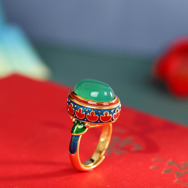 Original Ancient Gold Craftsmanship Natural Carnelian Rings for Women Flower Enamel National Style Light Luxury Wedding Zircon