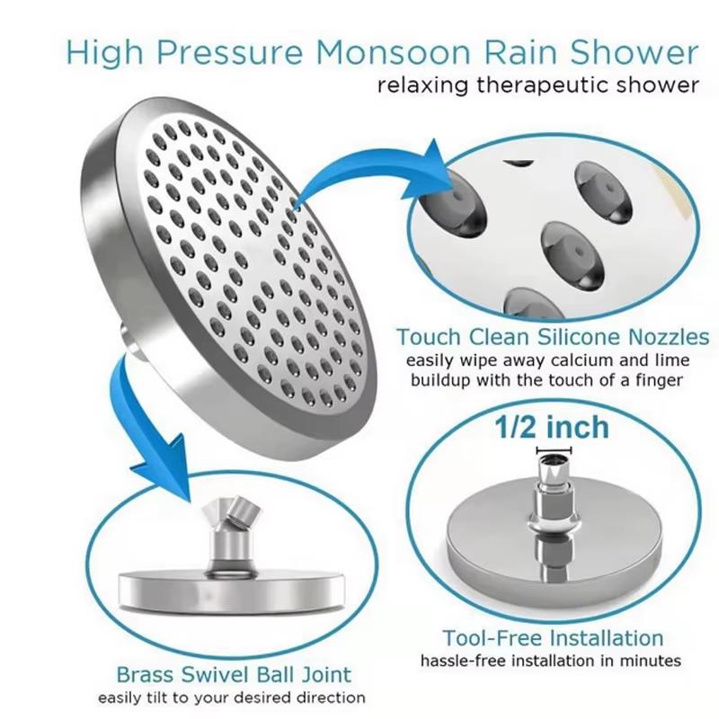 6 Inch Rainfall Shower Head-High Pressure Luxury Chrome Finish ABS Large Anti-Clog Nozzles Strong Flow Easy Installation