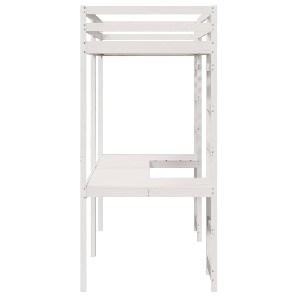 Loft Bed Frame White 75 X 190 Cm Solid Pine Wood