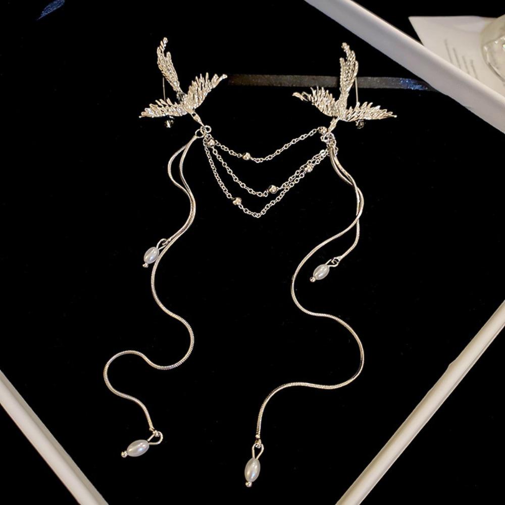 

Pearl Long Fringe Brooch Vintage Chinese Style Brooch Pin Exquisite Phoenix Tassel Brooch Party срібний