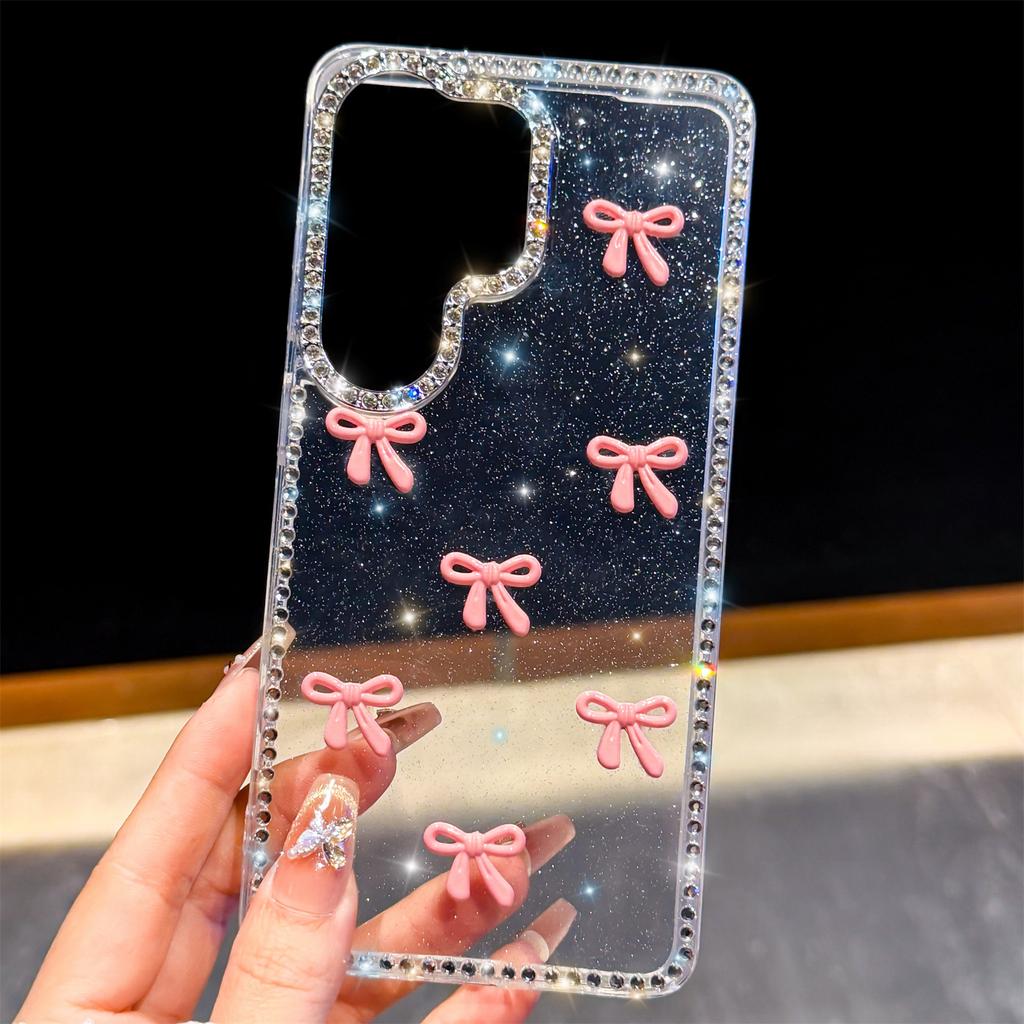 For Samsung Galaxy S26 Ultra Case Rhinestone Edge Colorful Butterfly Bow Decor TPU + PC IMD Phone Back Cover