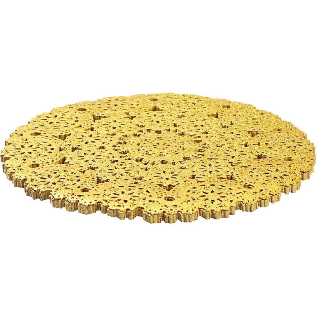 Juvale 60 Pack 10 Inch Gold Paper Doilies for Dining Table, Round Decorative Medallion Lace Placemats for Wedding