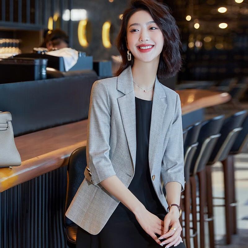 Женский серый блейзер Trueman 2022 Весна/Лето с рукавом три четверти M