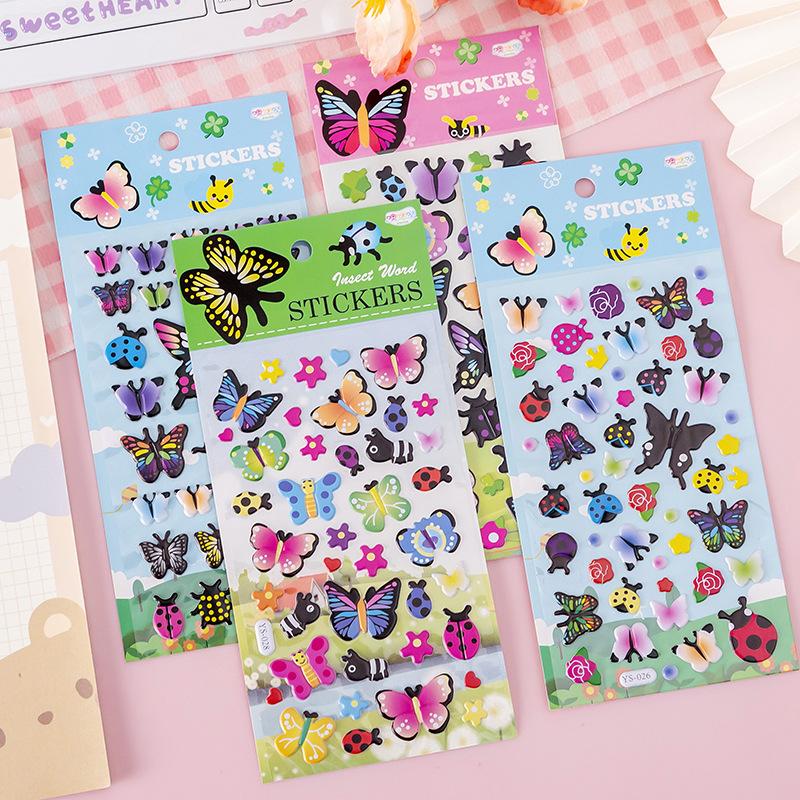10 Sheets/Set Cartoon Insect Bee Ladybug Sticker Cute 3D Bubble PVC Scrapbooking Stickers for Children Boy Girl Cognitive Toys