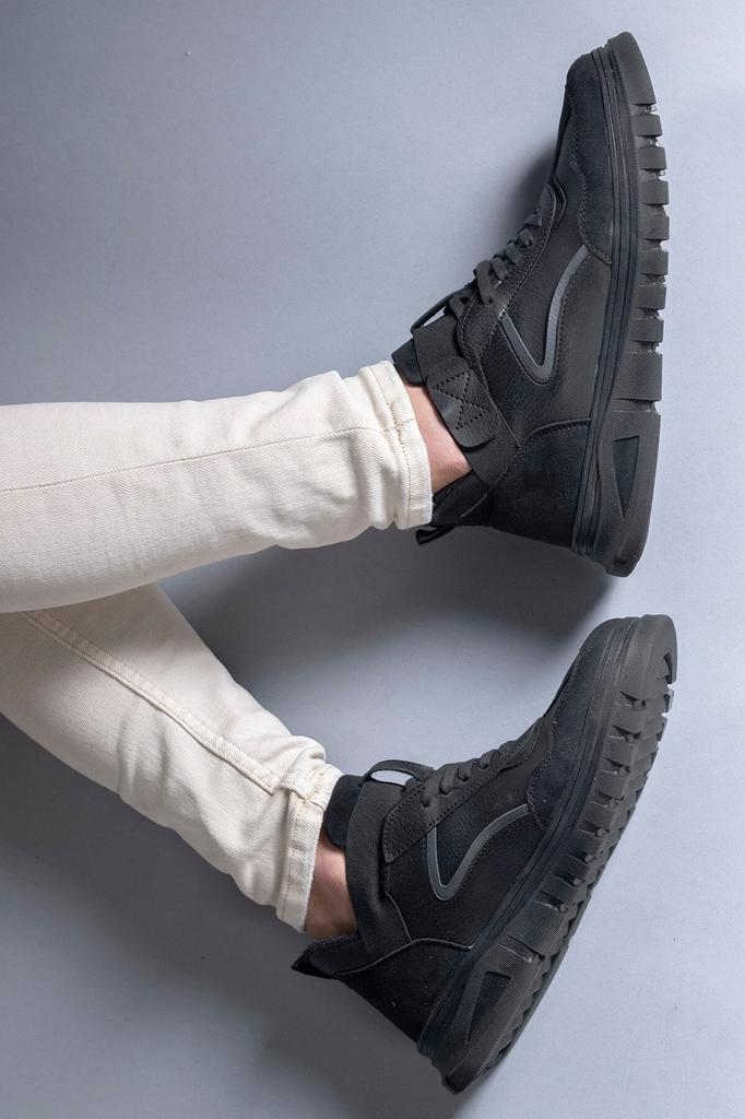 Pánské módní boty z umělé kůže na plochém podpatku černé lodičky