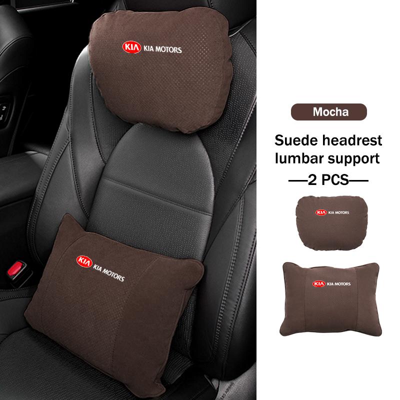 BBEI1 Car Styling Soft Suede Headrest Neck Support Seat Breathable Waist Pad Pillow Mat For KIA Sorento Stinger Soul Spectra Niro