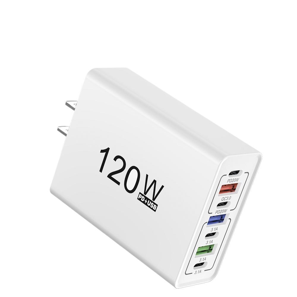Typ C 120W USB C Ladegerät Mehrere Anschlüsse Schnelllade-Handy-Ladegerät-Adapter für iPhone Samsung Xiaomi Huawei EU/US-Stecker Wandladegerät
