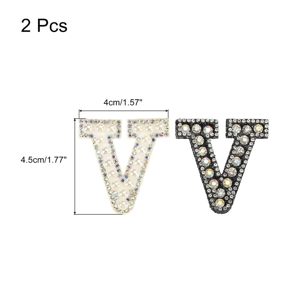 2pcs Iron On Patch Decorative Glitter Pearl Applique Rhinestone English Letter for Clothes Applique DIY Handmade Bag Hat Jeans