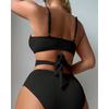 Women's 2 Piece Ribbed Bikini Set New Solid Color Wrap Cross Front Tie Back High Waisted Sexy Spaghetti Strap Summer Beach Swimwear