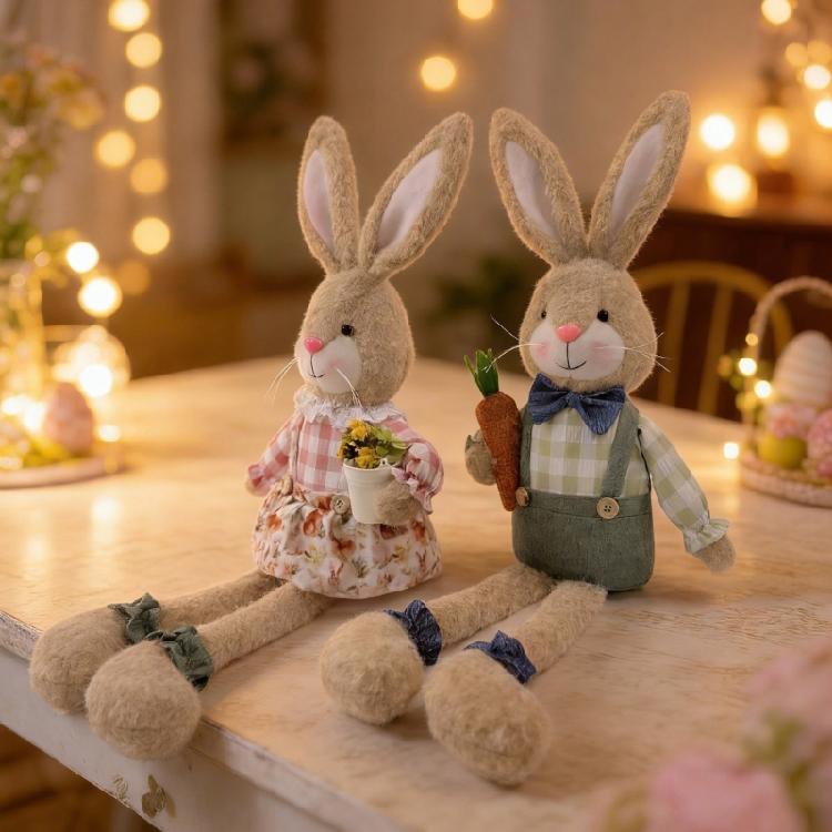 Sturdy Long Leg Sitting Easter Rabbit Plush Desktop Decoration Creative Party Display Ornament for Safe Use