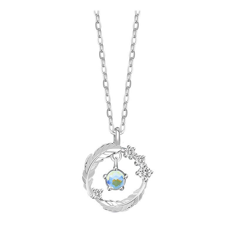 Moonstone Feather Pendant Necklace - Stylish Short Clavicle Chain for Women