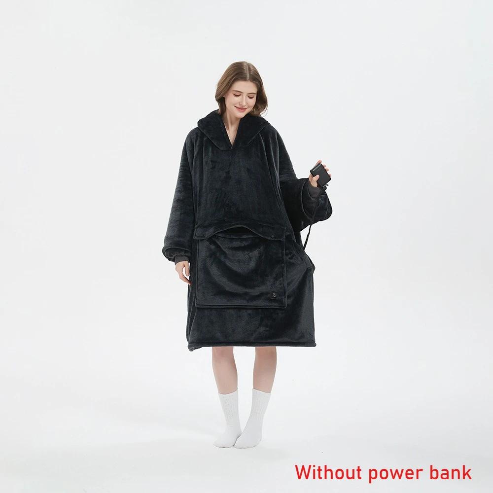 Heating Oversized Wearable Blanket Hoodie Sleeves Pocket Sherpa Fleece Warm Thick Plush Hooded Sweatshirt for Lounge