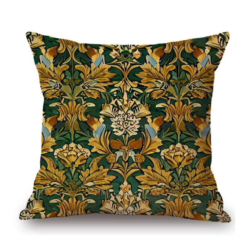 Hand Drawn Morris Pattern Motif Flower Plant Ivy Designs Home Decorative Sofa Throw Pillow Case Cotton Linen Cushion Cover