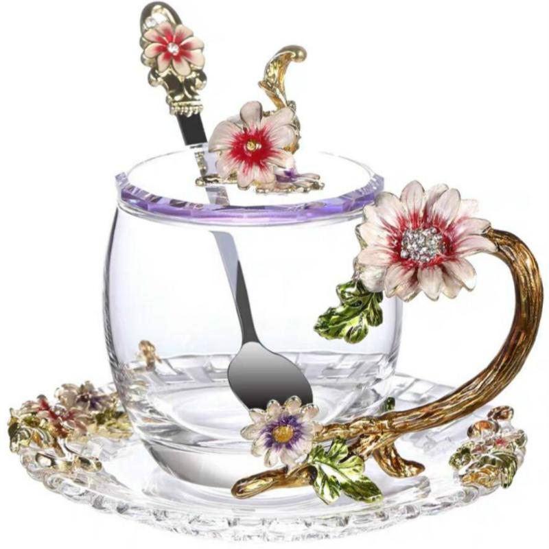 

Эмалированная кружка для чая, термостойкий хрустальный чайный сервиз Flower, кружка для завтрака, посуда для напитков, чашка для дневного чая, красивый подарок 301-400ml