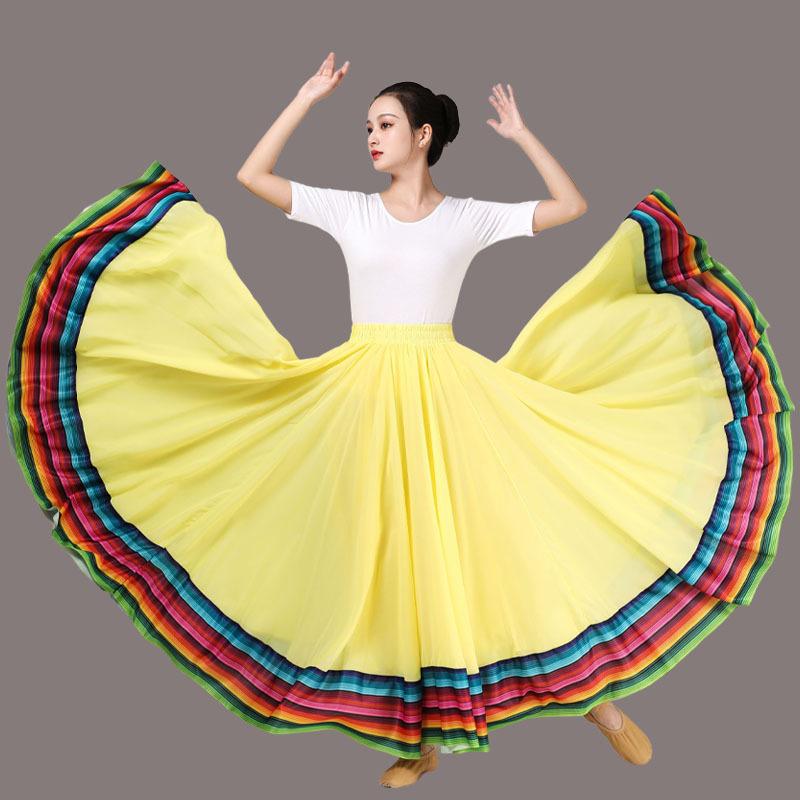 Falda de Gran Oscilación de 720 Grados Chifón Cuadrado Disfraz de Actuación Equipo Falda Larga Ballet Danza del Vientre Ropa de Práctica Faldas Gitanas