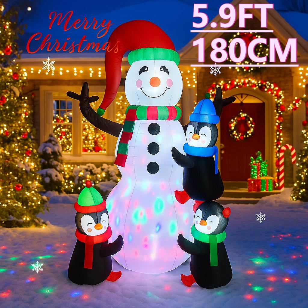 5.9FT LED Inflatable Xmas Yard Decor Snowman Penguin Set Christma Toy Gift Home Decoration Ornament Xmas Supplies Holiday Decor