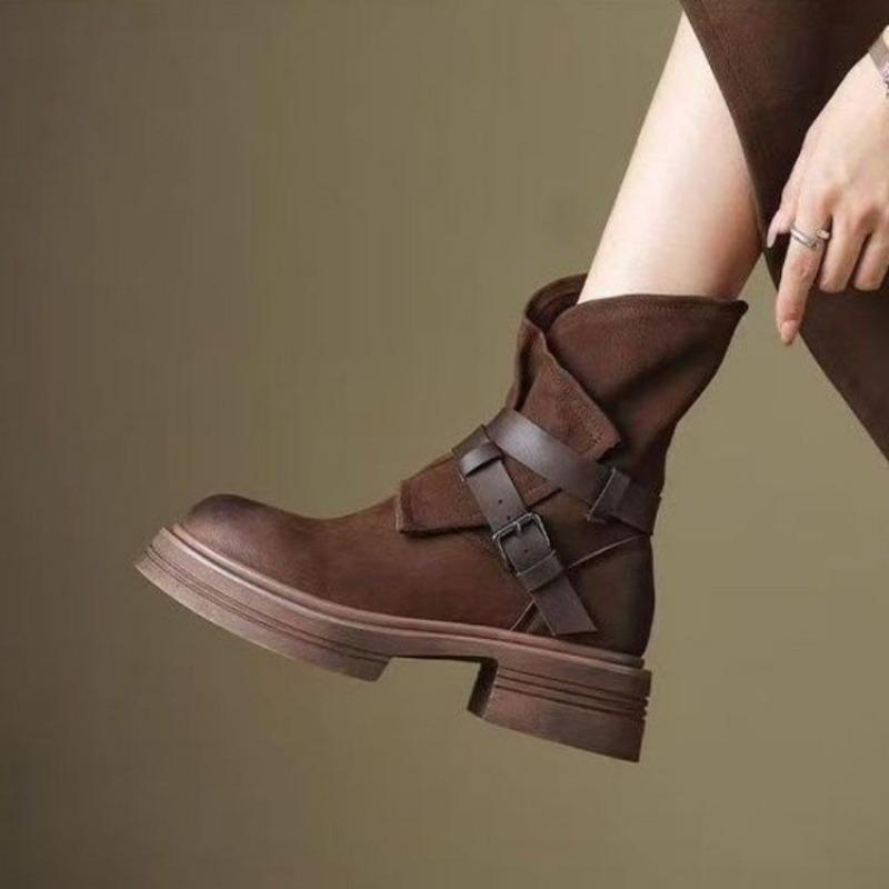 Fashion British Style Fashion Versatile Womens Boots 2025 Autumn New Round Head Platform Locomotive Boots Velvet Warm Short Boot Women
