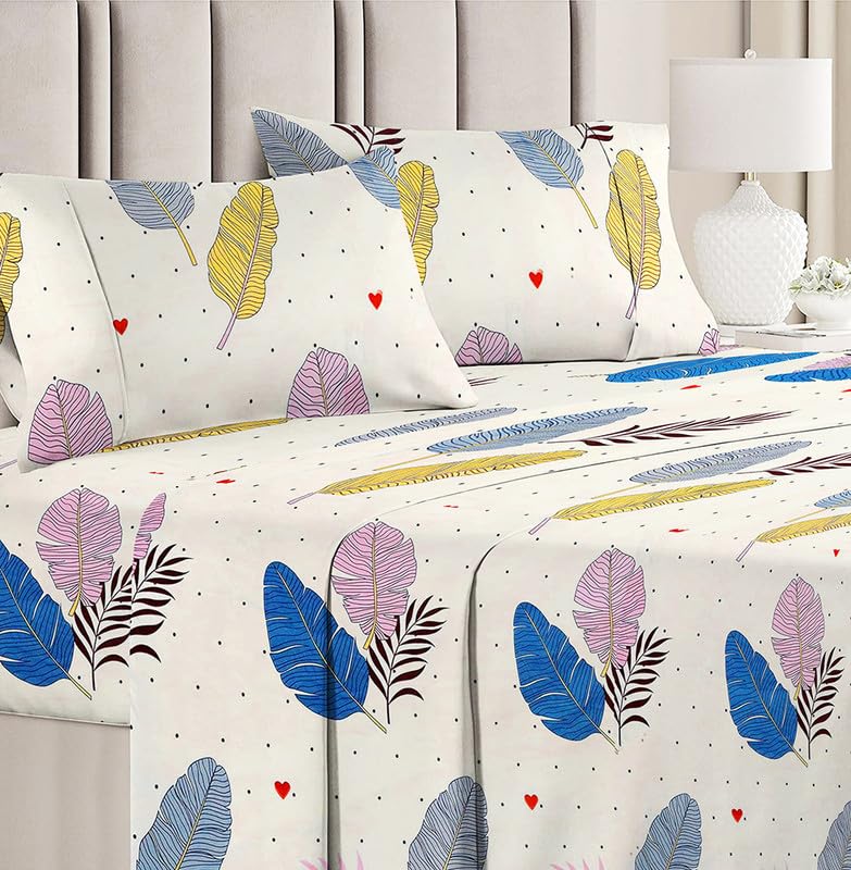 

Набір постільної білизни для двоспального ліжка зі 100% бавовни | 144 нитки/дюйм, м яка та дихаюча | Кремовий принт з листям, з 2 наволочками (90 x 90 дюймів) 90 x 90 Inches