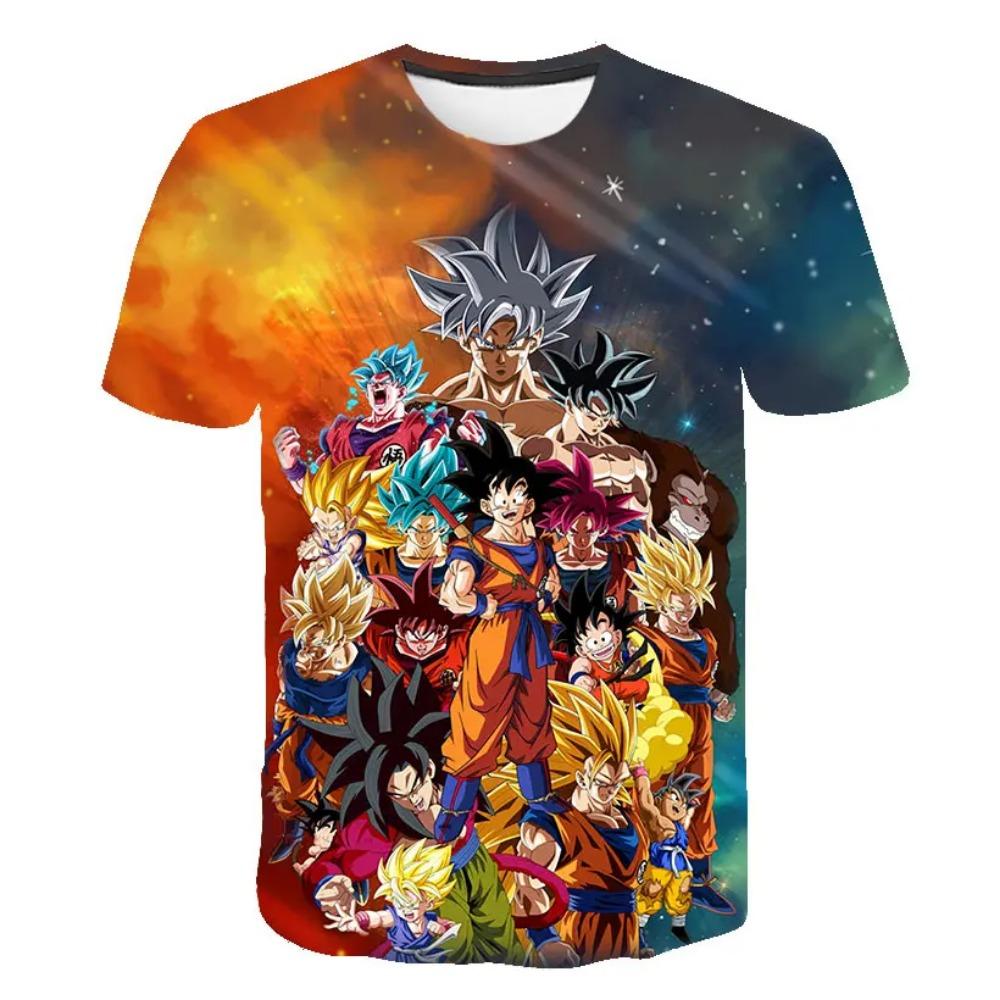 Children's Dragon Ball Series 3D Digital Printed Boys' Street Trendy Round Neck Short Sleeved T-shirt
