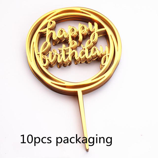 10 Pcs Rose Gold Happy Birthday Cake Topper Silver Black Simple Design Acrylic Cake Toppers Baby Shower Party Dessert Decoration