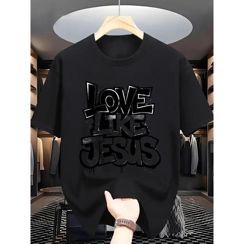 

Европейский размер Мужская летняя футболка с коротким рукавом с принтом буквы «» - Повседневная дышащая футболка с круглым вырезом, подходит для жаркой погоды и повседневной одежды 2XL чёрный