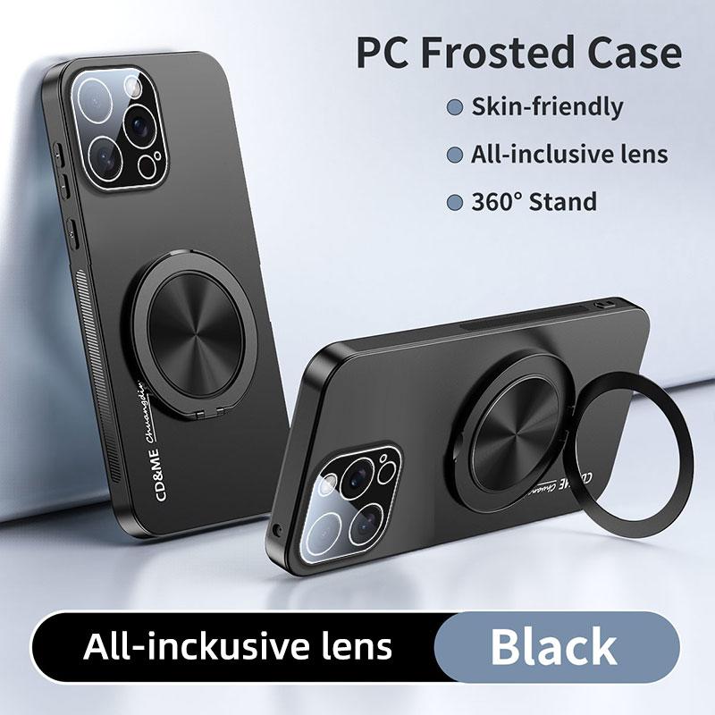 Luxury AG Matte Case For iPhone 17 Air 16 15 14 13 Pro Max 16Pro Magnetic PC Frosted 360 Degree Bracket Stand Protective Cover