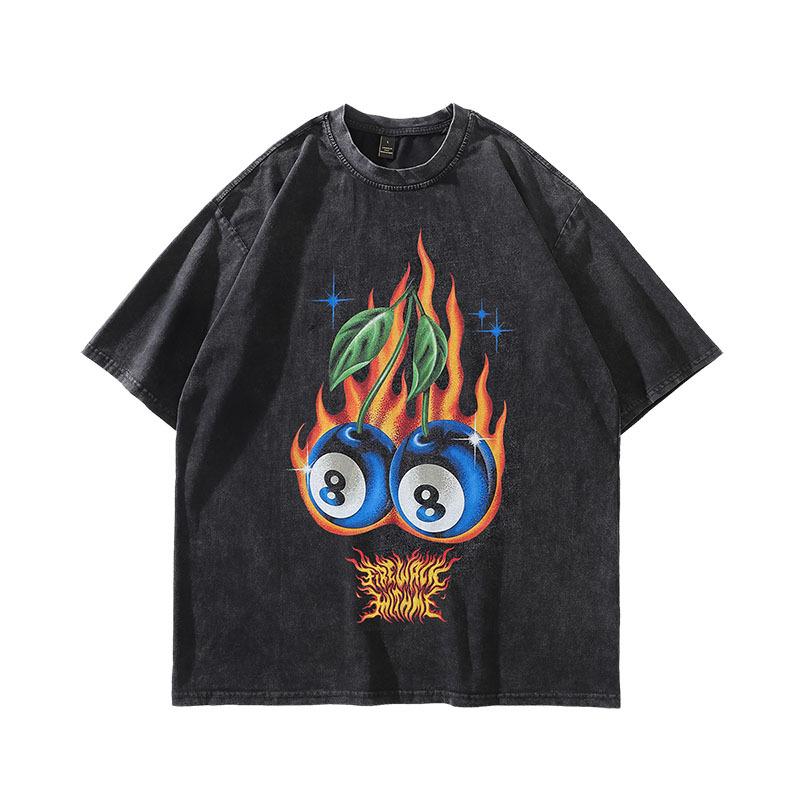 European And American High Street Hiphop Washed Short-Sleeved T-Shirt Men'S American Retro Old Loose Trendy Brand Half-Sleeved T-Shirt