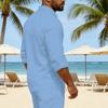 Men Long Sleeve Shirt Turndown Collar Button-Down Shirt Loose Fit Solid Color Shirt for Summer Beach Vacation Travel