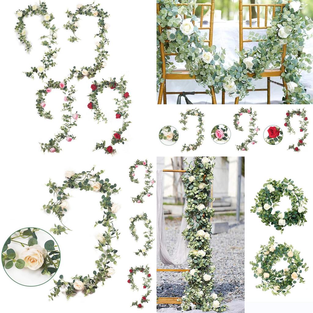 Elegant 1.95m Eucalyptus And Rose Garland Vine For Stunning Wedding And Party Backdrops
