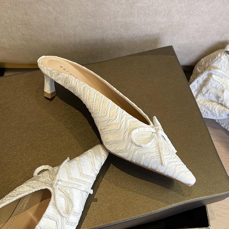 

Fruit green premium design bow pointed head mid-heel muller shoes women s stiletto high heel half slippers 39