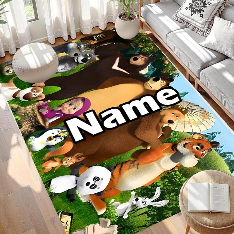 Custom Name Personalized Masha and The Bear Print Carpet, Versatile Home Decor Rug, for Playroom, Apartment, Balcony, Entryway, Hallway Gift