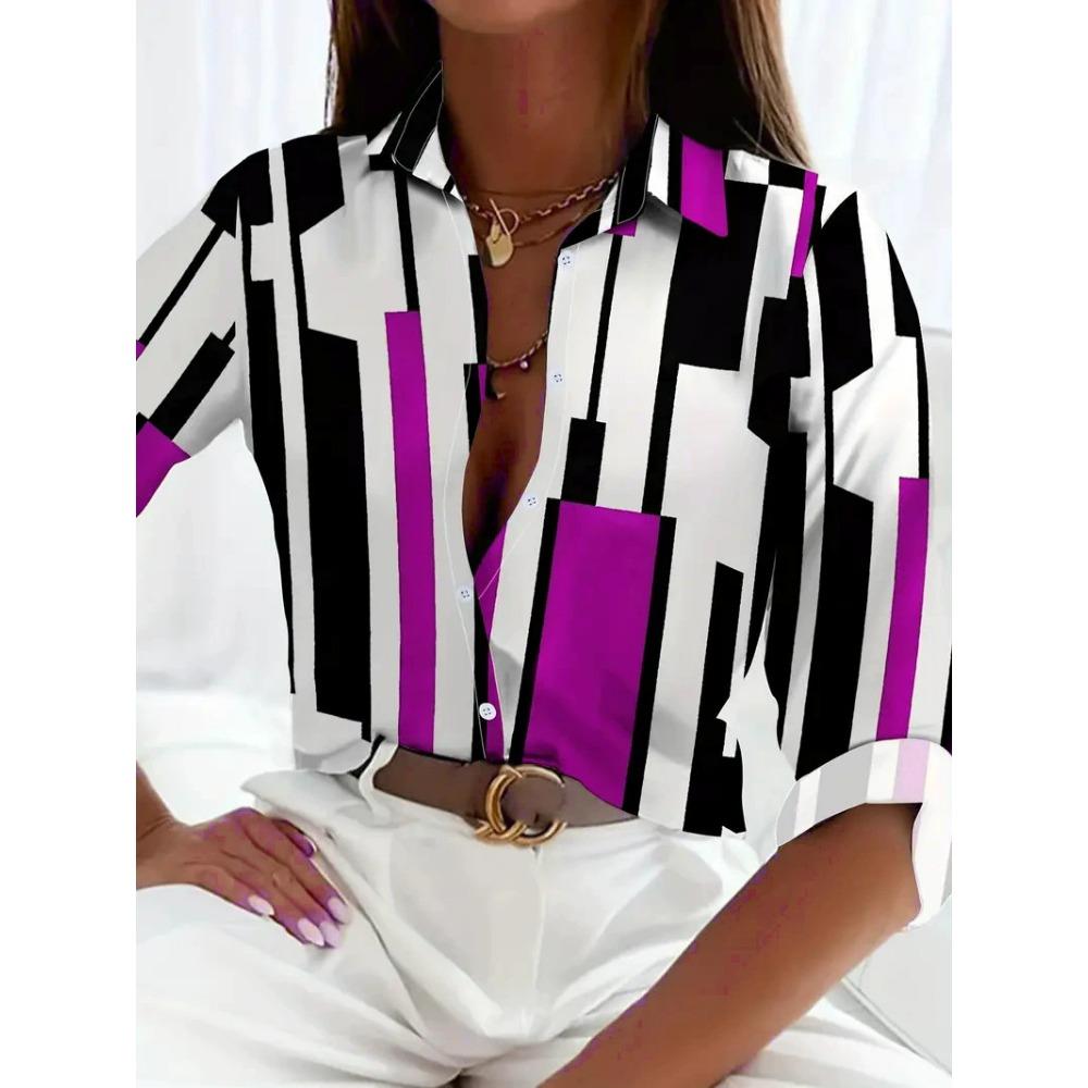Fashion Plaid Striped Women Long Sleeve Shirts All Season D Printed Street Trend Ladies Blouse Casaul Shirt Women Clothing