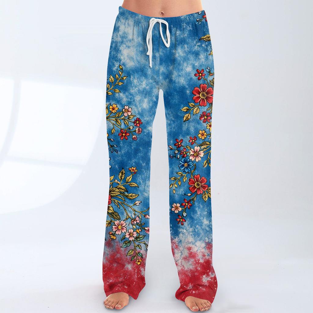 Damenmode, locker geschnittene, bedruckte Freizeithose mit Kordelzug und elastischem Bund