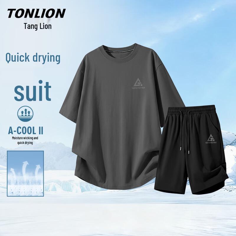 TonLion Men s Quick-Dry Running T-Shirt & Shorts Set M