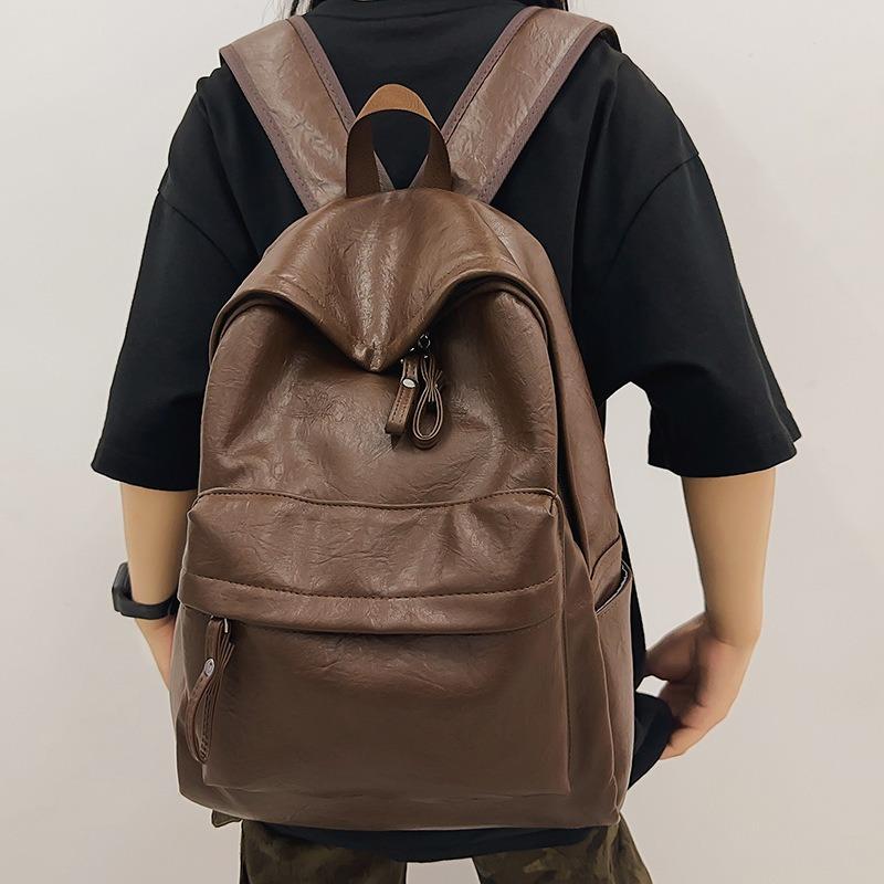 Soft leather schoolbag female college student leisure travel backpack male fashion large capacity leisure computer backpack