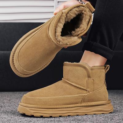 New Leather Men's Boots 2024 Winter Platform Warm Fur Ankle Short Slip On Fashion Casual Work Shoes Botas Platform Boots