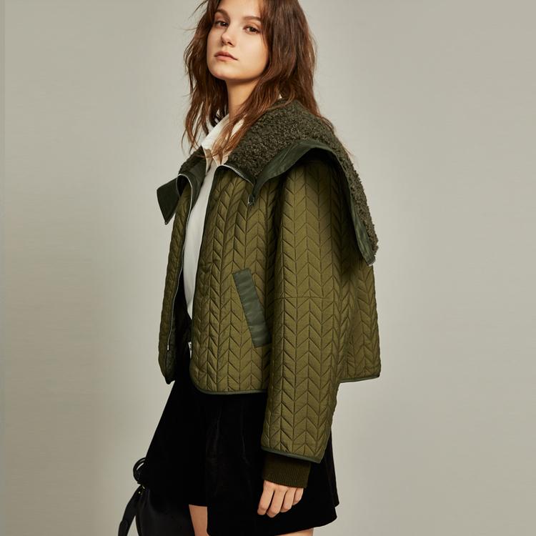 ELLE Casual Solid Color Hooded Long Sleeve Cotton Jacket Women jackets Green EF36275