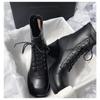 Comemore Platform Ankle Boots for Women Autumn Back Zipper Lace Up Shoes Woman Chunky Heels Leather Short Botas Mujer