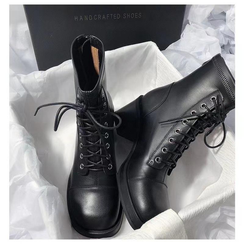 Comemore Platform Ankle Boots for Women Autumn Back Zipper Lace Up Shoes Woman Chunky Heels Leather Short Botas Mujer
