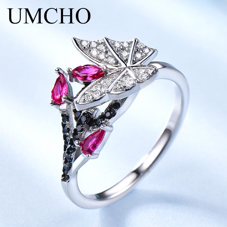 Umcho Natural Black Spinel Ruby Gemstone Butterfly Ring
