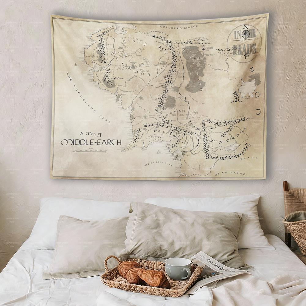 Fantasy Middleearth Map Tapestry Movie  Map Wall Hanging for Living Room Bedroom Fan Decor