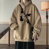 Hooded Sweatshirt Men's Autumn Winter Velvet Thickened Kitten Print Jumpers Trendy American Pullovers