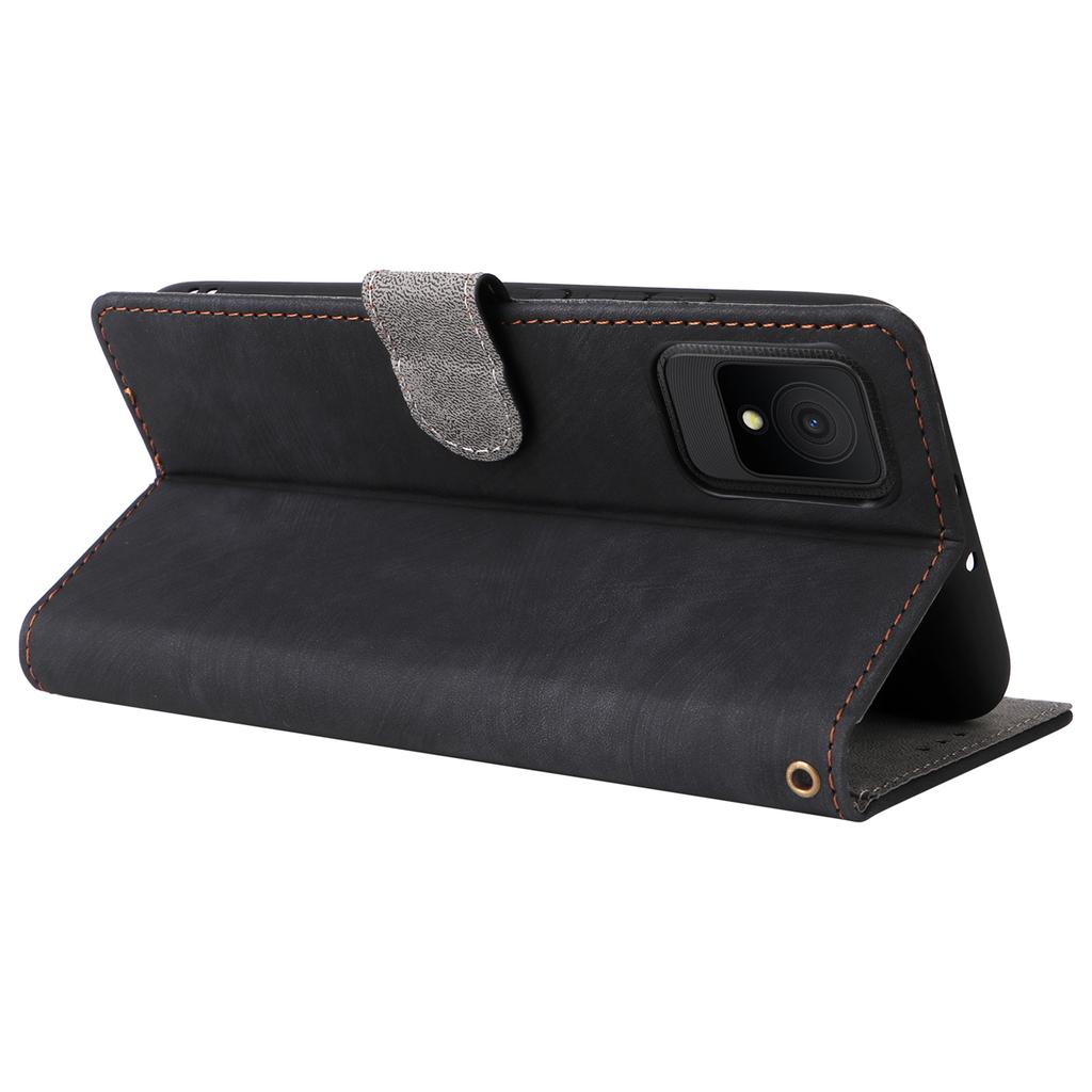 For TCL 502 Case RFID Blocking Drop-proof Wallet Phone Cover with Handy Strap