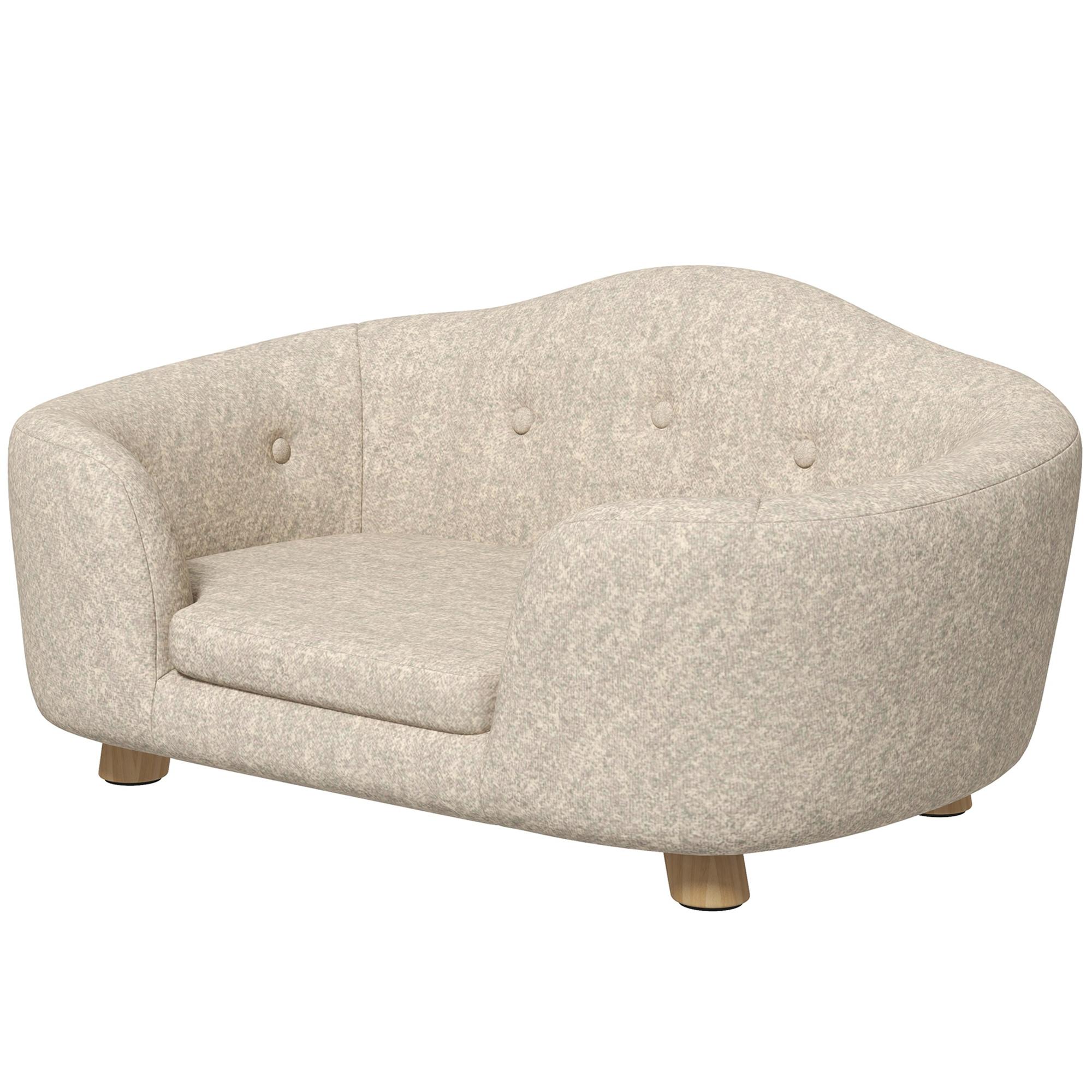 Canapé pour animal de compagnie Tapis pour chien Lit pour chien Canapé pour chien Canapé pour chien Canapé pour chat Avec coussin Poche arrière Peluche Mousse Bois de pin Blanc crème 70 X 47 X 30 Cm