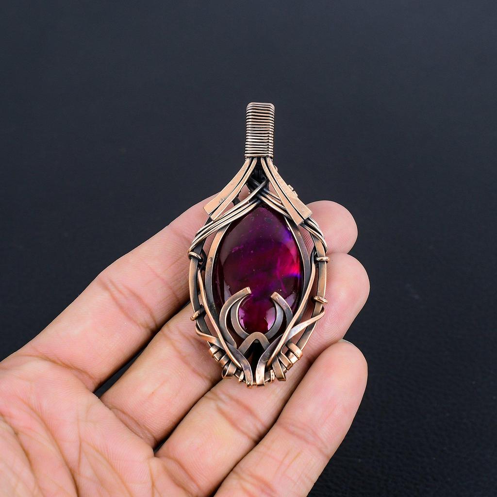 Pink Flash Labradorite 999 Copper Wire Wrapped Jewelry, Handmade Beauteous Gemstone Jewelry Pendant For Women