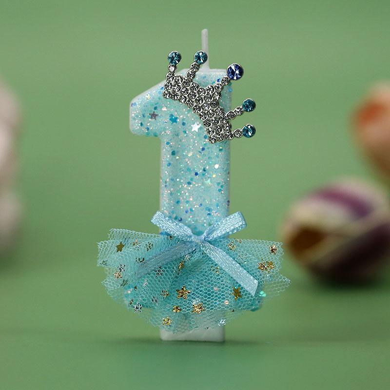 Blue Crown Dress Number Birthday Candles Cute Cake Toppers for Girls Princess Party Decor Unique Candles for Celebrations