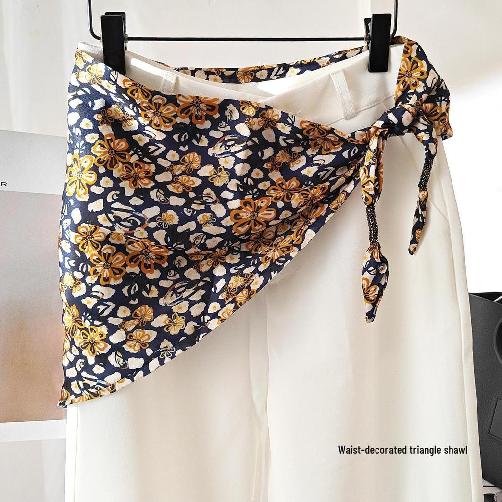 Koreańska damska warstwowa trójkątna jedwabna chusta - modny dodatek do talii na rok 2025 do dżinsów