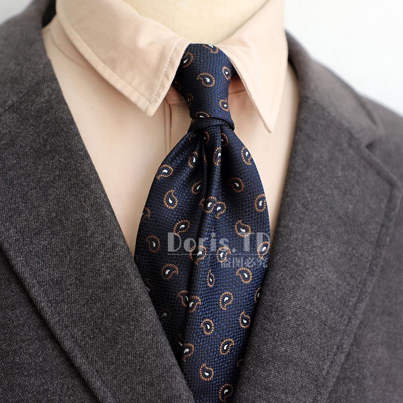 Retro Korean Style 8CM Navy Green Brown Pattern Men's Suit Tie