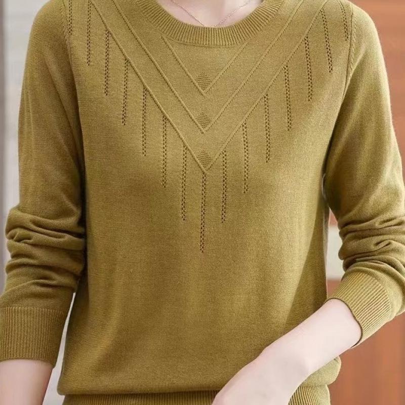 Women's Round Neck Loose Knit Sweater Spring and Autumn Bottoming Shirt Long-sleeved Sweater